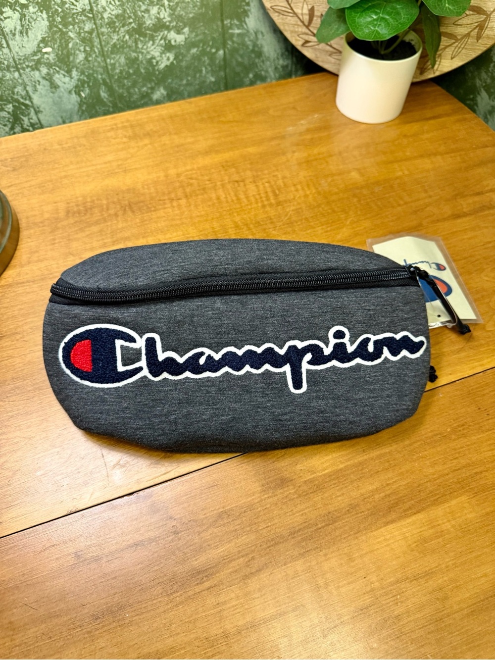 Champion Dark Gray Logo Belt Bag with Red Accent